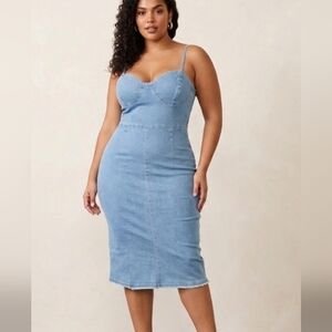 NWT Windsor Light Wash Denim Bustier Stretchy Bodycon Midi Dress - Size L
